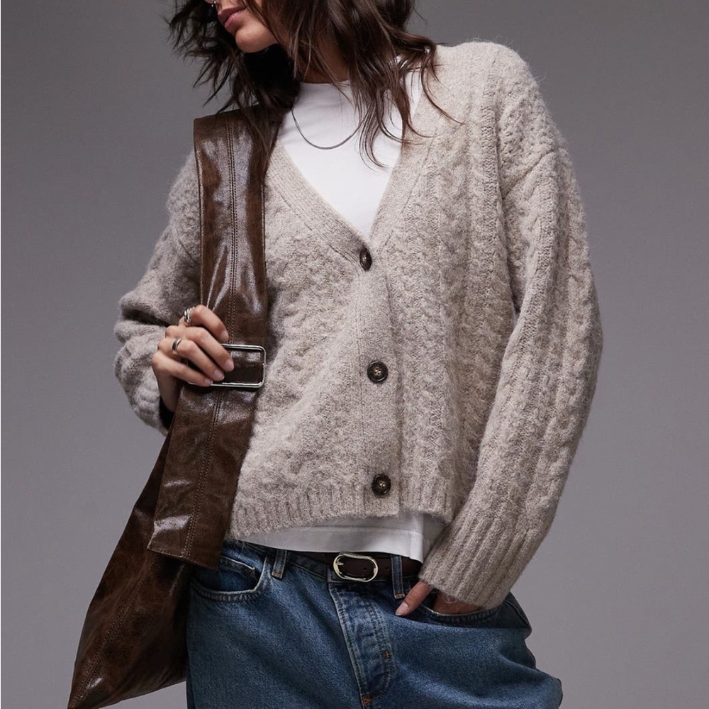 Topshop Taupe Button-Up Cardigan